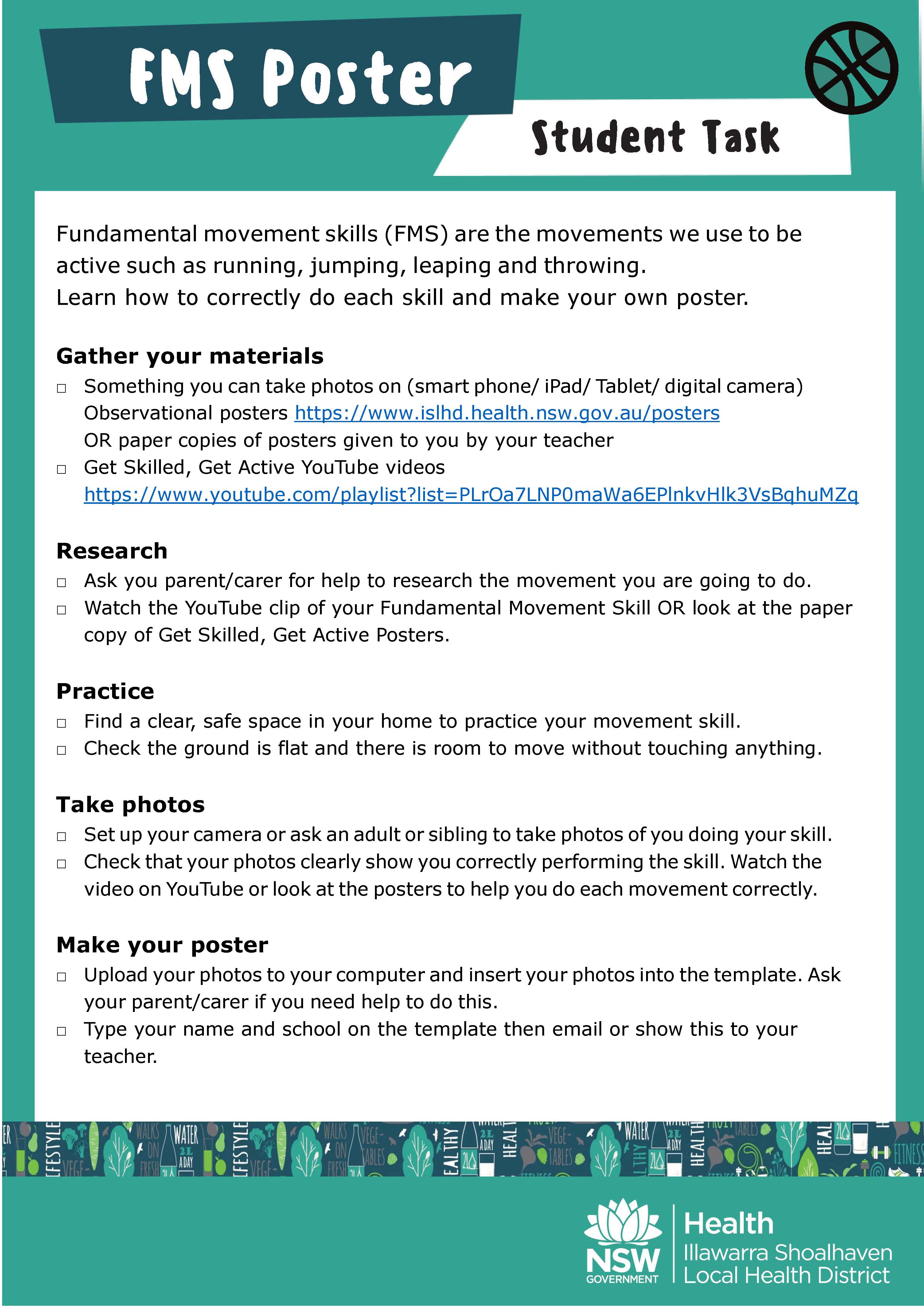 Editable Word version - Student instructions for movement skills worksheet